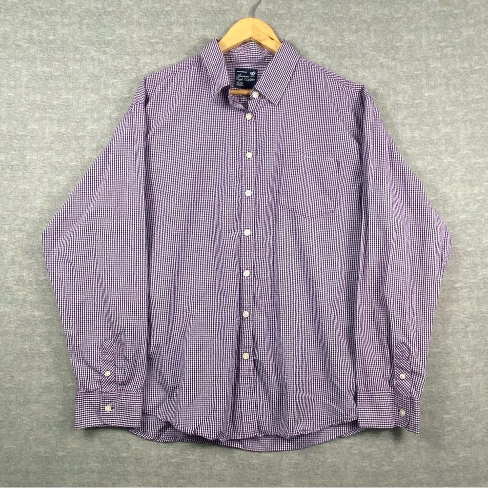 American Eagle Womens Purple/White Checkered Boyfriend Fit LS Button Down SZ XL‎